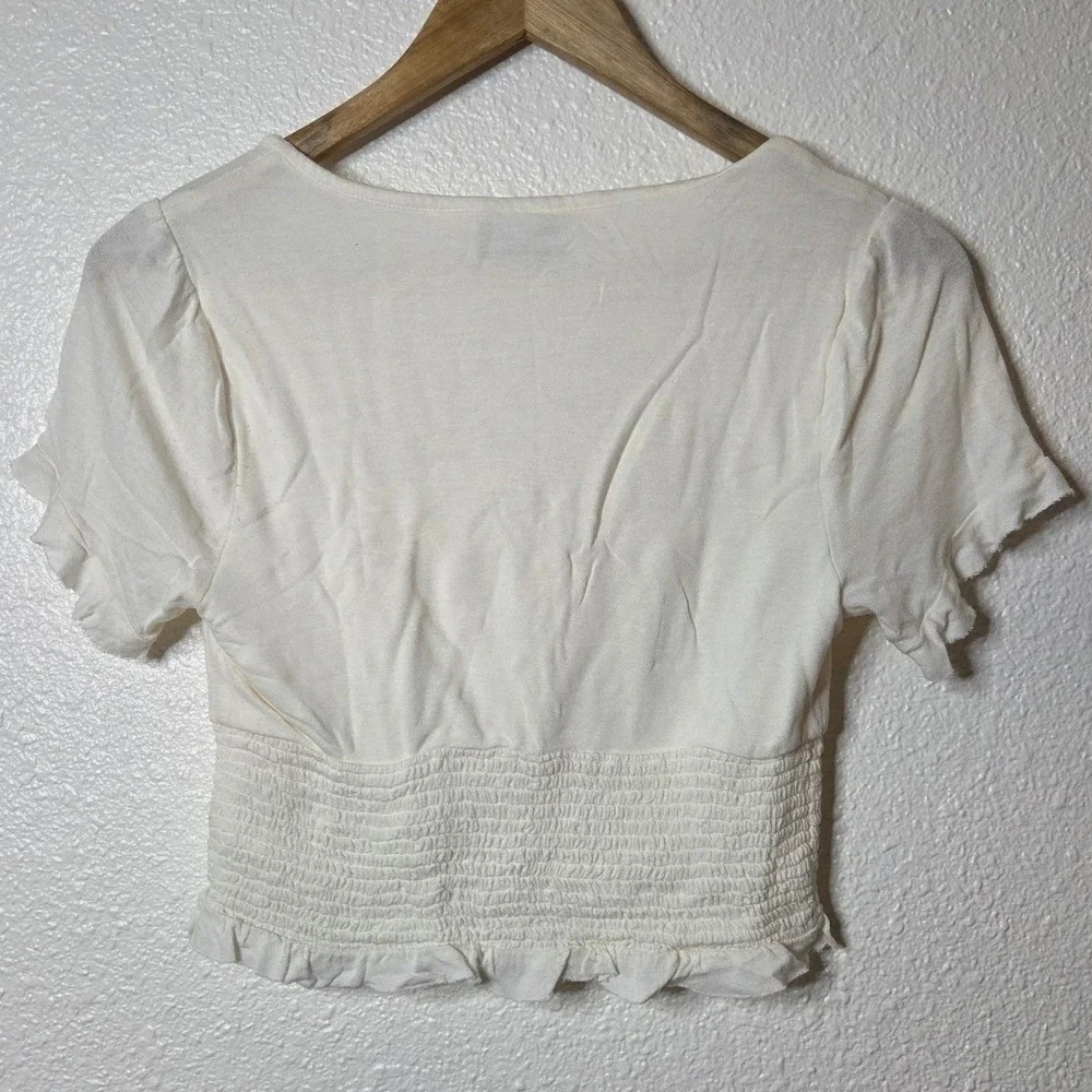 Urban Outfitters Cream Smocked Button Front Crop Top Size Medium Coquette Summer